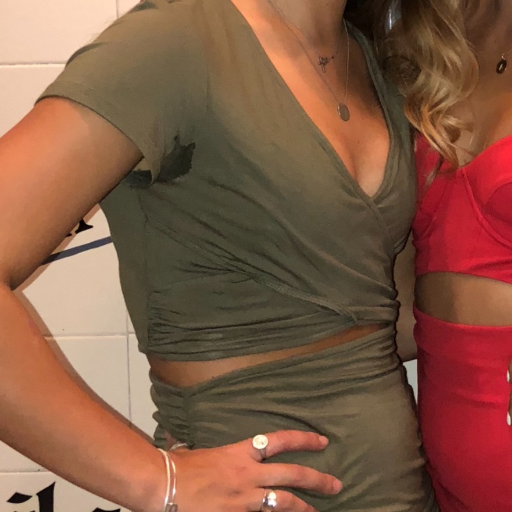 Tobi forest green two piece ruched dress